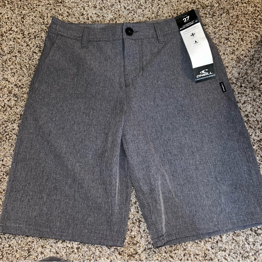 O'Neill Shorts Boys Gray Chino Hybrid Quick Dry Below The Knee 18” NWT
